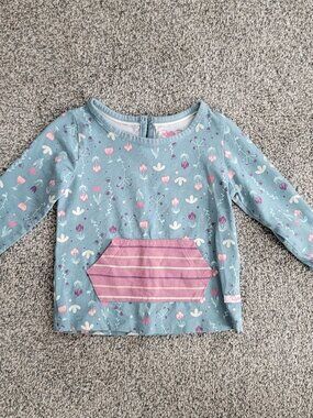 Girls Green Ruffle Butts Shirt with Flowers 2T